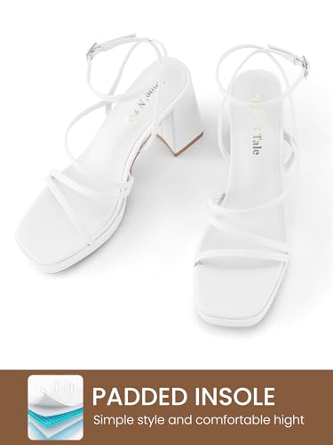 Image of Shoe'N Tale Platform Heels for Women Strappy Block Chunky Heels Square Toe Ankle Buckle Sandals