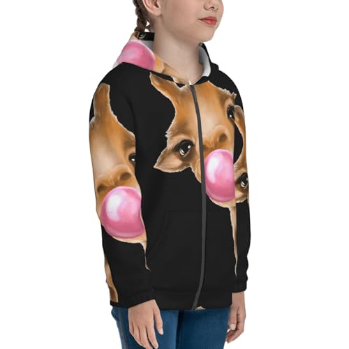Funny Giraffe Blowing Bubble Kid Hoodies Boys Zip Up Sweatshirts Girls Pullover with Pocket4
