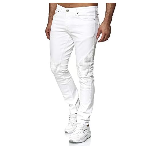 Tazzio Herren Denim Biker-Jeans Slim Fit M517-2 Weiss 40/30