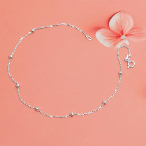 925 Sterling Silver Adjustable Beaded Station Chain Anklet