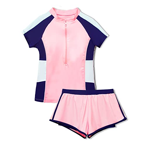 Image of Girls Swimsuits, Kids Two-Piece Rashguard Swim Set Bathing Suits Beach Shorts Swim Shirts Size 6-7,8,10-12,14-16