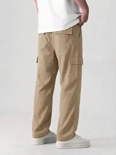 Image of Cargo for Men | Cotton Cargo Pant | Lower for man | Elastic Drawstring Waist Straight Fit Bottoms | Comfortable Breathable Cargos for Casual, Office Wear