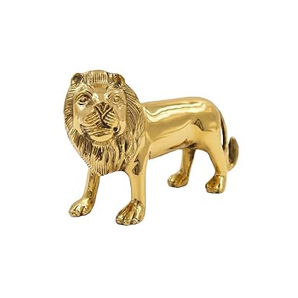 Image of Brass Lion Idol | 100% Pure Brass Vastu Remedy for Strength, Courage & Protection | Handcrafted Decorative Showpiece for Home & Office