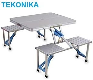 Tekonika Aluminium Portable Folding Picnic Camp Suitcase Table for Hiking, Patio and Garden (Silver, Sssdm_06)