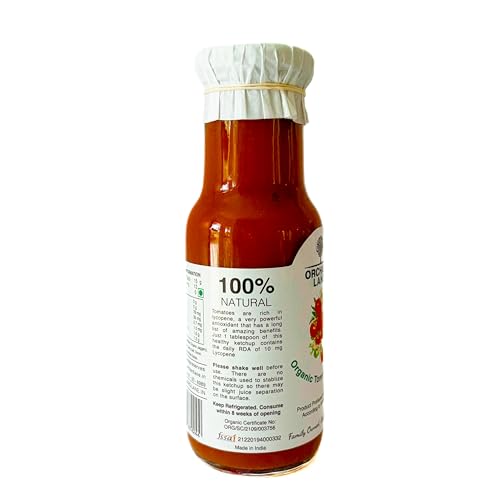 Image of Orchard Lane Organic Tomato Ketchup | Certified Organic, No Preservatives, No Refined Sugar | Less Sweet, Low Calorie, Non Fattening | Healthy Ketchup for Kids & Adults | Glass Bottle | 230g x 2 Pack
