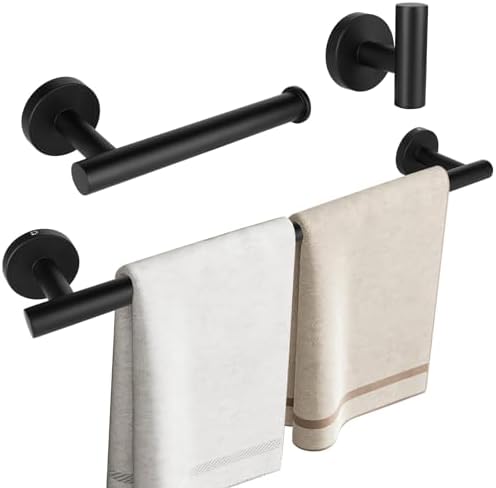 Bathroom Towel Bar Set 5-Piece - Matte Black, SUS304 Stainless Steel With Towel Rack & Hooks - View #12