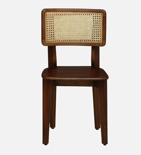 Image of Vintage Cane Back Dining Chair, Walnut Brown Wood Frame with Natural Rattan Backrest, Mid-Century Modern Style (Set of 3)