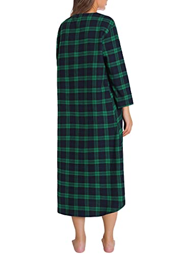 Latuza Women's Plaid Flannel Nightgown Warm Cotton Midi Nightgown S Navygreen #TOP1