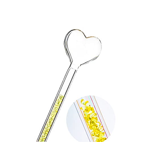 TMXAOK Love Heart Glass Swizzle Sticks with Glitter Rhinestone Crystal Cocktail Stirrers Coffee Drinks Beverage Stirring Stick Hot Chocolate Milk Espresso Stirrers Spoons for Party Cafe Bar, Yellow