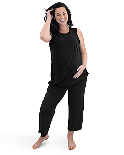Kindred Bravely Tulip Hem Maternity & Nursing Pajamas | Nursing Pajama Set (Black, Medium)