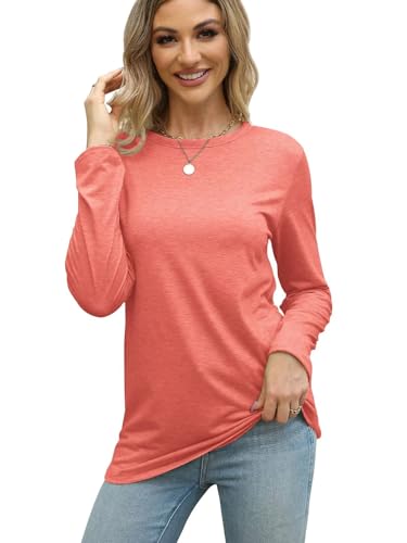Image of Gihgoew 2 Pack Womens Tops Crewneck Soft Long Sleeve Shirts Fall Clothes Casual Tshirts Basic Tee