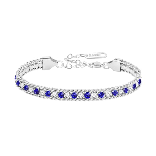 Uloveido Blue Cubic Zirconia Tennis Bracelet for Women – Dainty Adjustable Stainless Steel Bracelet – Fashion Jewelry Gift for Her YA6110