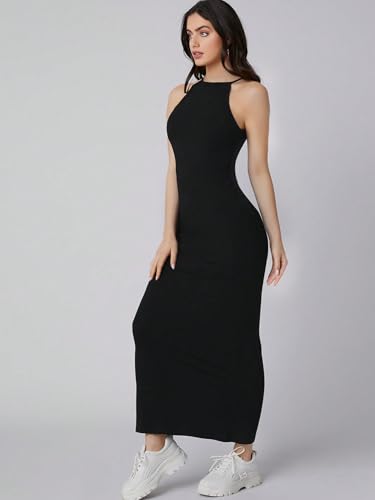 Image of Aahwan Pink Solid Halter Neck Solid Bodycon Midi Dress for Women's & Girl's