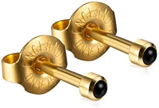 Official Caflon Blu Ear Piercing Studs Gold Black Cabachon (1 Pair)