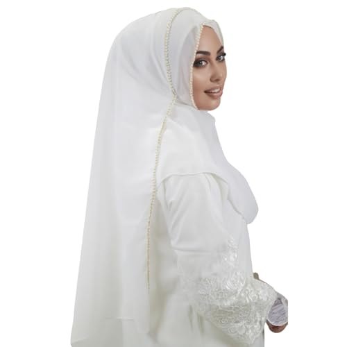 JUMISEE Women's Pearl Chiffon Muslim Jersey Hijab Scarves Fashion Beaded Long Scarf Shawls Head Wrap4