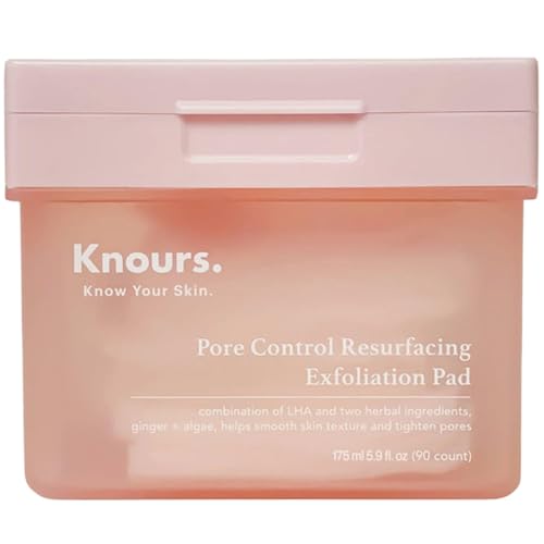 Knours Pore Control Exfoliating Toner Pads | Plant - Ginger + Algae Extract | Sebum Control, Refine Texture, Tighten Pores | Hydrating Korean Face Mask | Sensitive Skin | 90 Count | 175ml/5.9 fl.oz