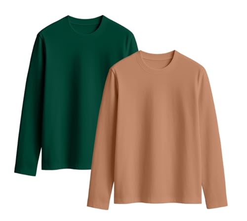 Image of JUNEBERRY Cotton Round Neck Regular Fit Solid Core Full Sleeve T-Shirt Combo for Women & Girls (Pack of 2) (Available Colors: Black, White, Navy, Green,Swanwhite & Cork)