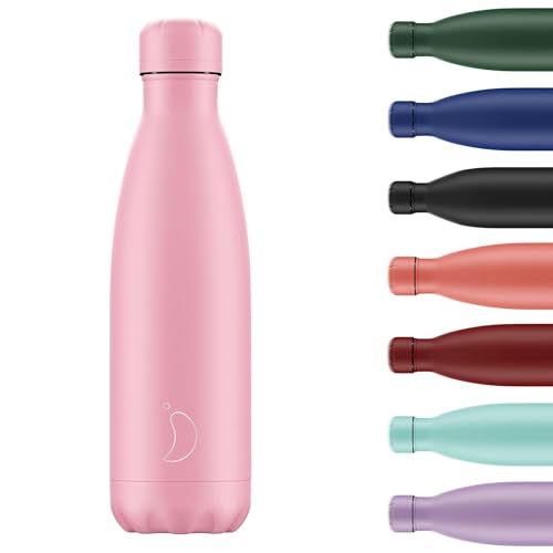 Chilly's Original Water Bottle - Vacuum Insulated Stainless Steel Water Bottle, Reusable Thermal Flask for Hot & Cold Drinks - Leak Proof, No Sweat - Pastel - All Pink - 500ml