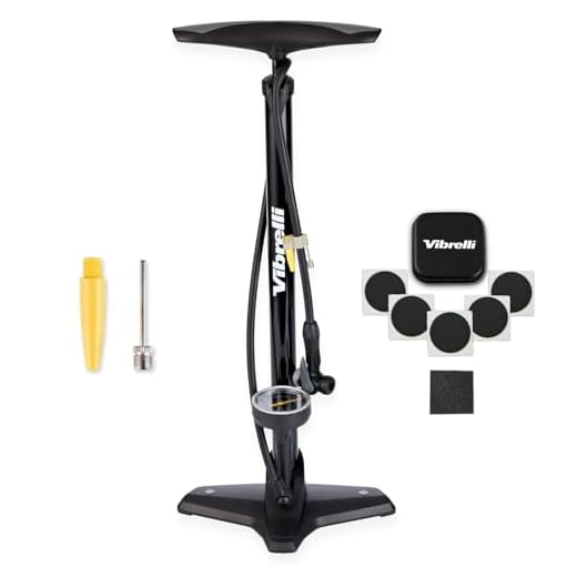 VIBRELLI Bike Floor Pump with Gauge & Puncture Kit - 160 PSI - Presta Valve Bike Pump Switches to Schrader - High Pressure Bicycle Pump,Black