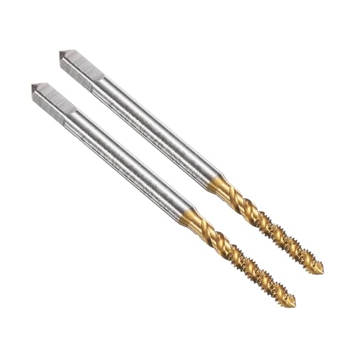 sourcing map 2pcs Spiral Flute Thread Taps 2-56 UNC 2B Machine Threading Tap Bit, Titanium Coated Screw Tapping Repair Tool, M2 High-Speed Steel (HSS)