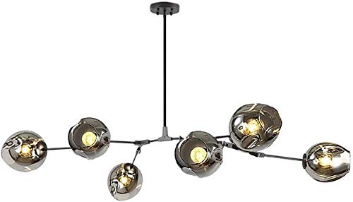 AMNOUR Chandelier E27 Nordic Glass Ball Chandelier Adjustable Height,Matte Black Sputnik Chandelier,E26 Metal Hand Blow Branches Pendant Light,79" Mid Century Globe Light Fixtures