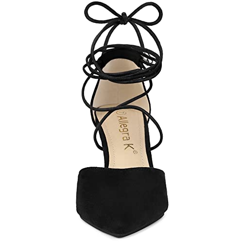 Allegra K A21101100UX0429 Women'S Pointed Toe Dress Pumps Lace Up Black Stiletto Heels Sandals 8 M Us thumb #2