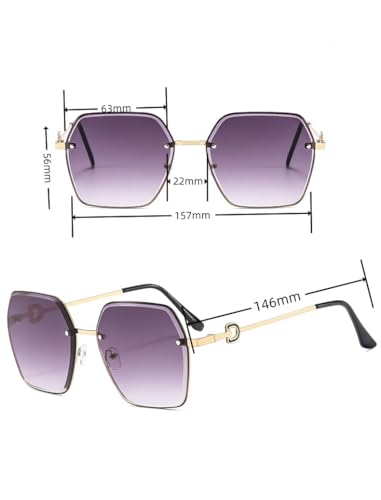 Chinshwehaw Trendy Frameless Square Sunglasses UV400 Protection - Cat Eye Gradient Lens Lightweight (28g) for Women, Fashion Retro Oversized Sun Glasses for Driving Travel Beach Party3