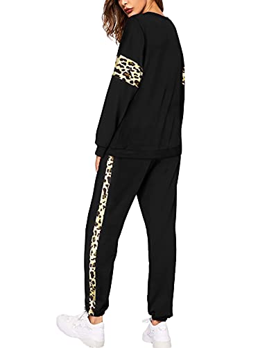 Image of Sipaya 2 Piece Sweatsuits Outfits for Women Crewneck Colorblock Striped Pants Sets with Pockets