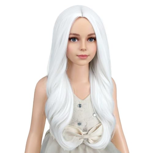 Image of PATTNIUM Child Kids White Wig Long Wavy White Wig for Kids Girls Long Middle Part Synthetic Wigs