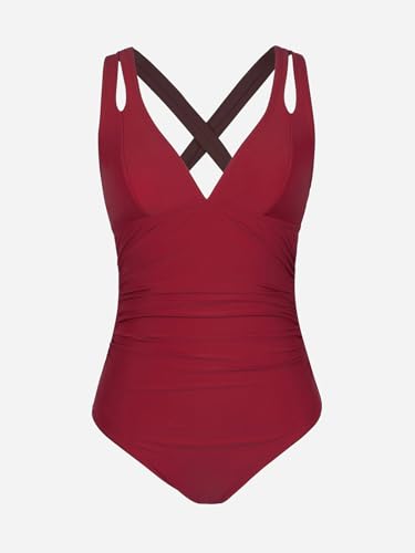 Image of CUPSHE Women's One Piece Swimsuit Tummy Control Deep V Neck Double Straps Crisscross Back Tie Bathing Suit