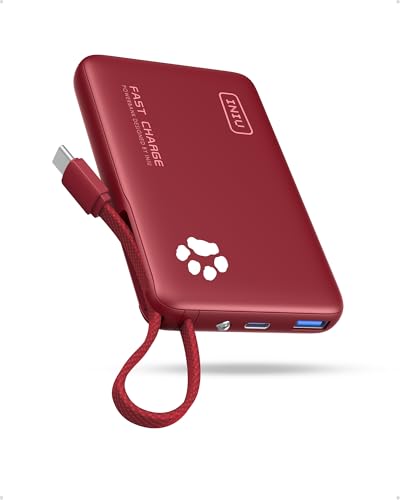 INIU 45W Power Bank, 10000mAh PowerBank con USB C Cavo Integrato, Ricarica Rapida PD3.0 QC4.0 USB C Input & Output, Mini Caricatore Portatile Power Bank per iPhone 17 16 Samsung Xiaomi, Rosso