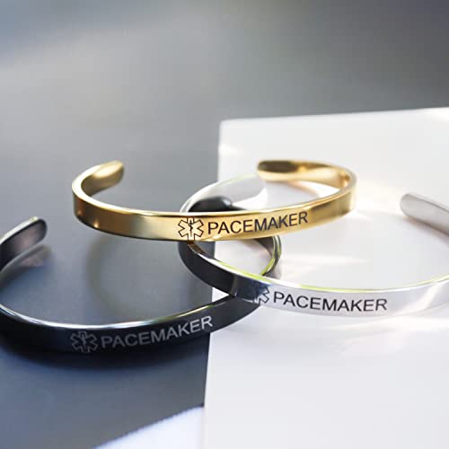 Renyilin 3Pcs Stainless Steel Cuff Medical Alert Id Emergency First Aid Bracelet (Pacemaker) #TOP3