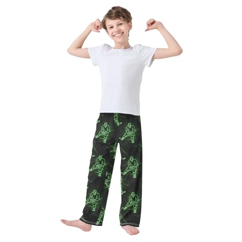Long Sleep Pajama Pants Green Ice Hockey Players Sleep Size 6-8 Pants with Pockets3