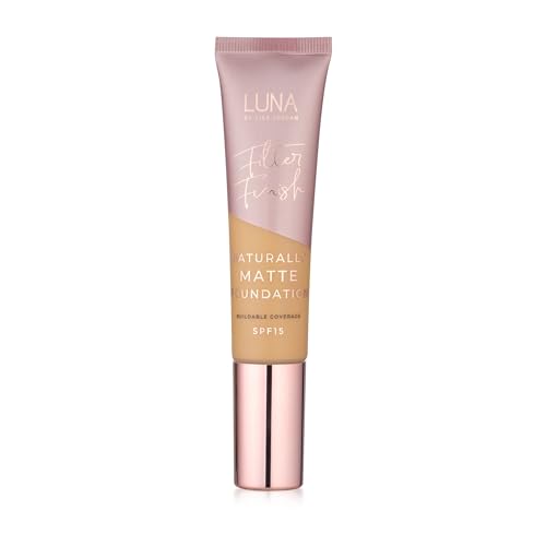 LUNA Matte Foundation in BEIGE Shade - Contains Vitamin E and SPF15 - Oil-Free Face Foundations with Golden, Olive Undertone - Suitable for Oily and Sensitive Skin