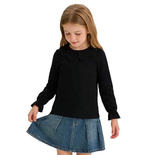 Image of 12M-14Y Toddler Baby Girls Peter Pan Collar Blouse Kids Girl Solid Color Puff Sleeve T-Shirts Casual Tee Tops