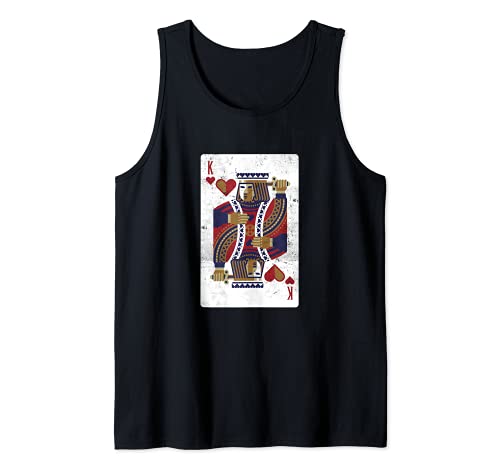 Mens Funny King Of Hearts Card Poker Gambling Gifts Tank Top, Black