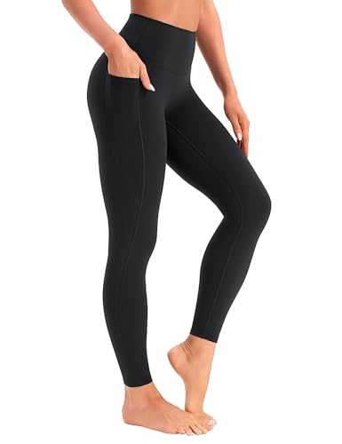 BONSHAPE Leggings with Pockets for Women – High Waisted, Tummy Control, Buttery Soft Yoga Pants Black