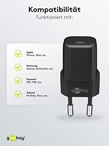 Goobay 65403 - Caricatore Rapido USB-C Pd (Power Delivery) Nano Da 20 W, Caricatore/Alimentatore/Caricatore Per Dispositivi Usb Di Tipo C, Iphone/Ipad/Samsung Galaxy Series/Google Pixel, Colore: Nero - 8