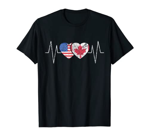 Canadá Estados Unidos Amor Amo Ambos Bandera Corazón Camiseta