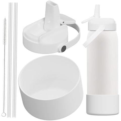 Affute Accessories for Owala Water Bottle 40oz White, Include 1 Replacement Lid,1 Silicone Boot,2 Straws,1 brush Cover