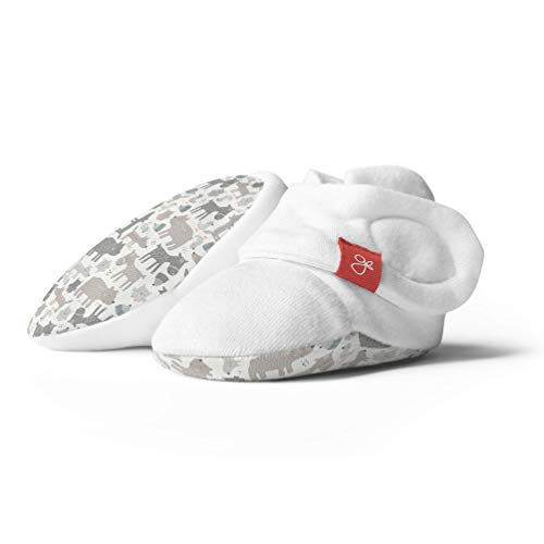 Goumikids Super Soft Stay On Adjustable Baby Boots Organic Bamboo and Cotton Blend Fabric Infant Booties Shoes, 0-3M Forest Friends Gray