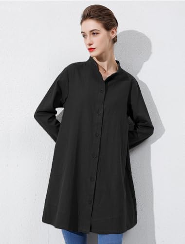 Minibee Women's Oversized Button Down Shirts Long Sleeve Cotton Linen Light Blouse Jacket With Pockets4