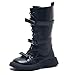Cute Lace up Riding Boots for Girls:Fashion Round Toes Waterproof Fur Leather Side Zipper Punk Goth Boot Christmas Party Footwear（Size8.5,Black