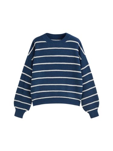 Image of CIDER Women's Cropped Striped Sweater Long Sleeve Crew Neck Trendy Pullover Tops