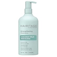 Hairitage Coconut Pistachio Strengthening Shampoo | Restoring for All Hair - Color & Treated, Fine to Dry Damaged, Breakage, Sulfate & Paraben Free, Naturally Derived Ingredients, Value Size 15 fl.oz.