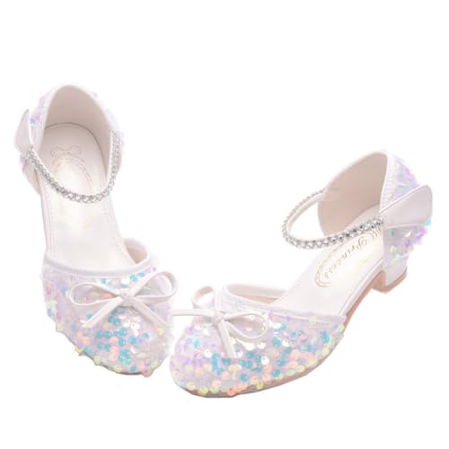 GOJERP Girls Glitter Low Heels Dress Pump Flower Girl Sequin Mary Jane Wedding Party Princess Bow Dress Shoes for Toddler Little Kid Big Kid (White, Numeric 13) by GOJERP - Used condition - US$24.61
