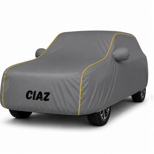 Image of Premium Waterproof Car Cover for Ciaz | Soft Cotton Lining Heavy Duty Triple Stitched Heat Resistant Outdoor Cover Comes with Mirror and Antenna Pocket Full Bottom Elastic (Zig Zag Grey)