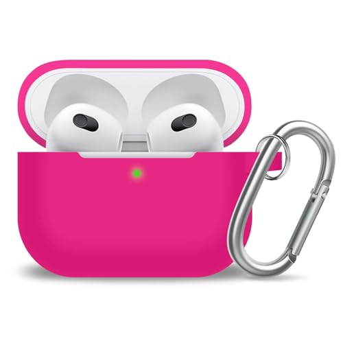MOLOPPO for AirPods 3 Case Cover, Silicone Protective Accessories Skin with Keychain and Cleaner Kit Compatible with Apple AirPod 3rd Generation 2021 for Women Men,Front LED Visible-Rose Red