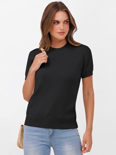 Image of ANRABESS Womens Short Sleeve Sweaters Wool Blend Crew Neck Sweater Shirts Business Casual Work Tops 2026 Summer Outfits