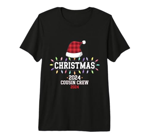 Christmas 2024 Cousin Crew Xmas Lights Santa Hat Pajamas Premium Tri-blend T-Shirt